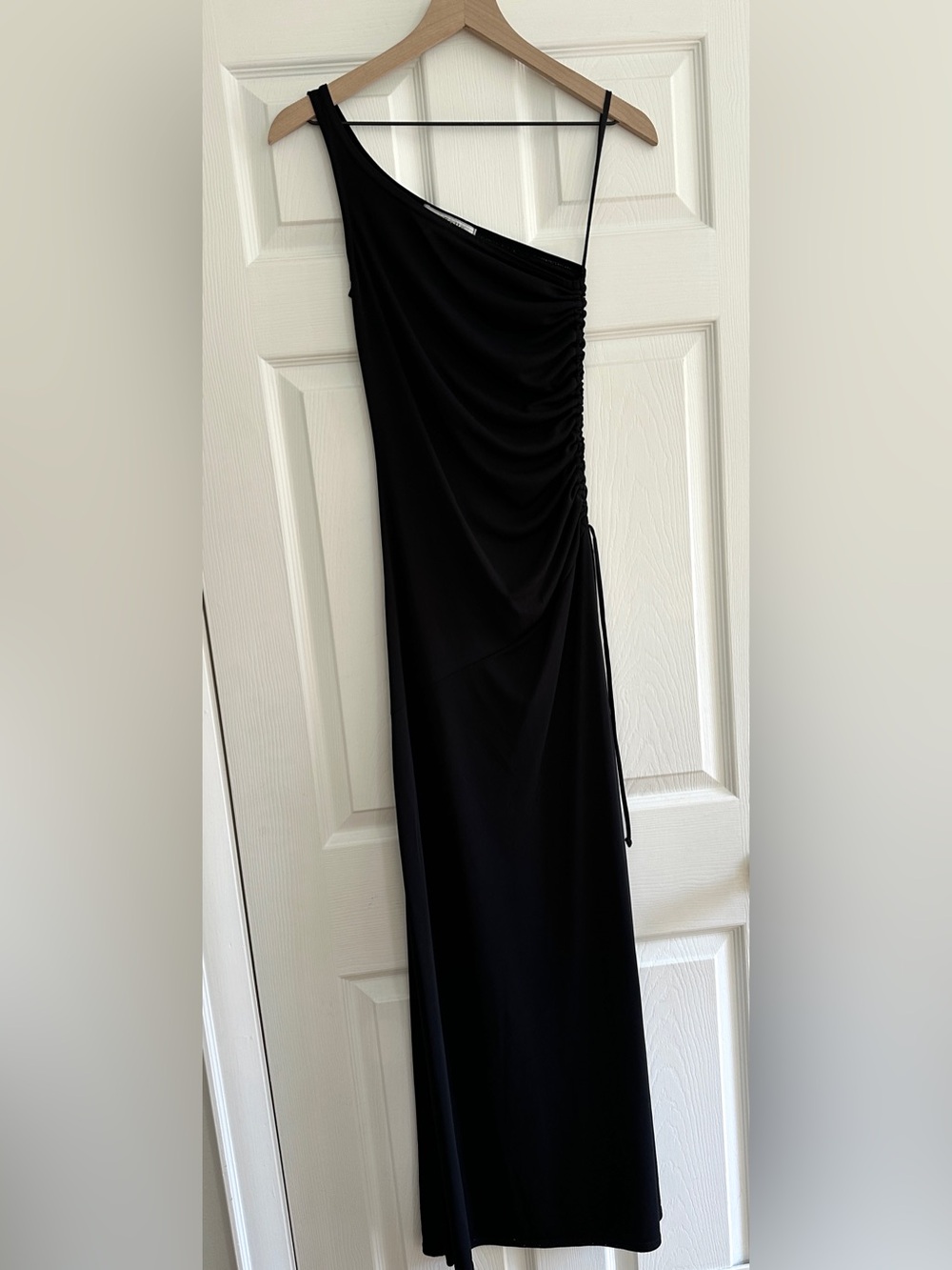 Vintage Y2K black one shoulder ruched maxi leg slit dress size small